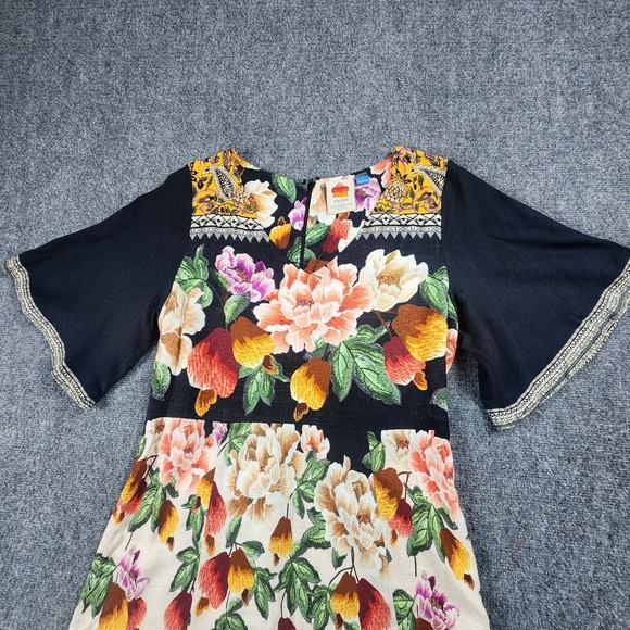 FARM Rio Anthropologie Maxi Dress Large Floral Boho Flare Sleeve Esmeralda Black - Picture 6 of 13